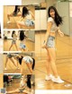 A collage of photos of a woman doing a dance routine.